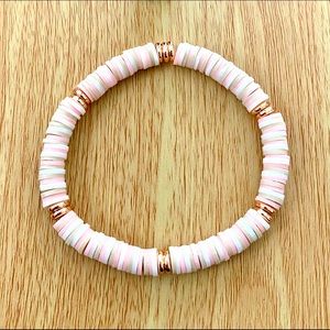 Pink and white clay bead bracelet